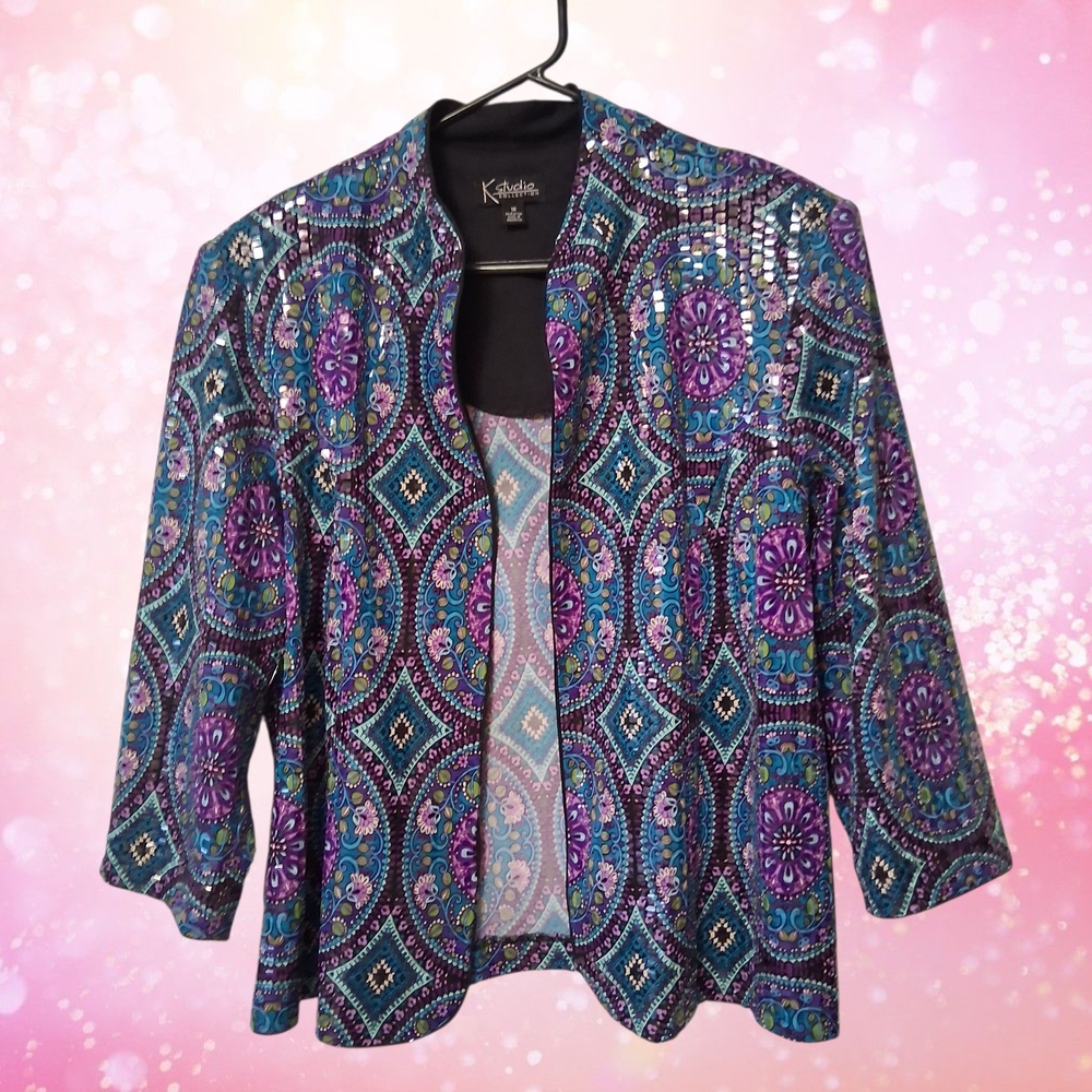 K Studio Collection Women's Purple and Blue Jacket shiny size 18
